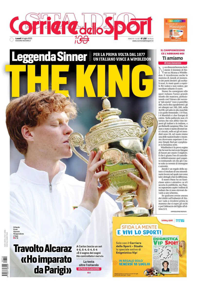 Giornale Vittoria Jannik Sinner Wimbledon Corriere e Gazzetta dello Sport Tutto Sport - Image 3