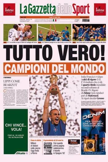 La Gazzetta dello Sport 10 Luglio 2006 ITALIA Campione del Mondo Tutto Vero! - Image 3