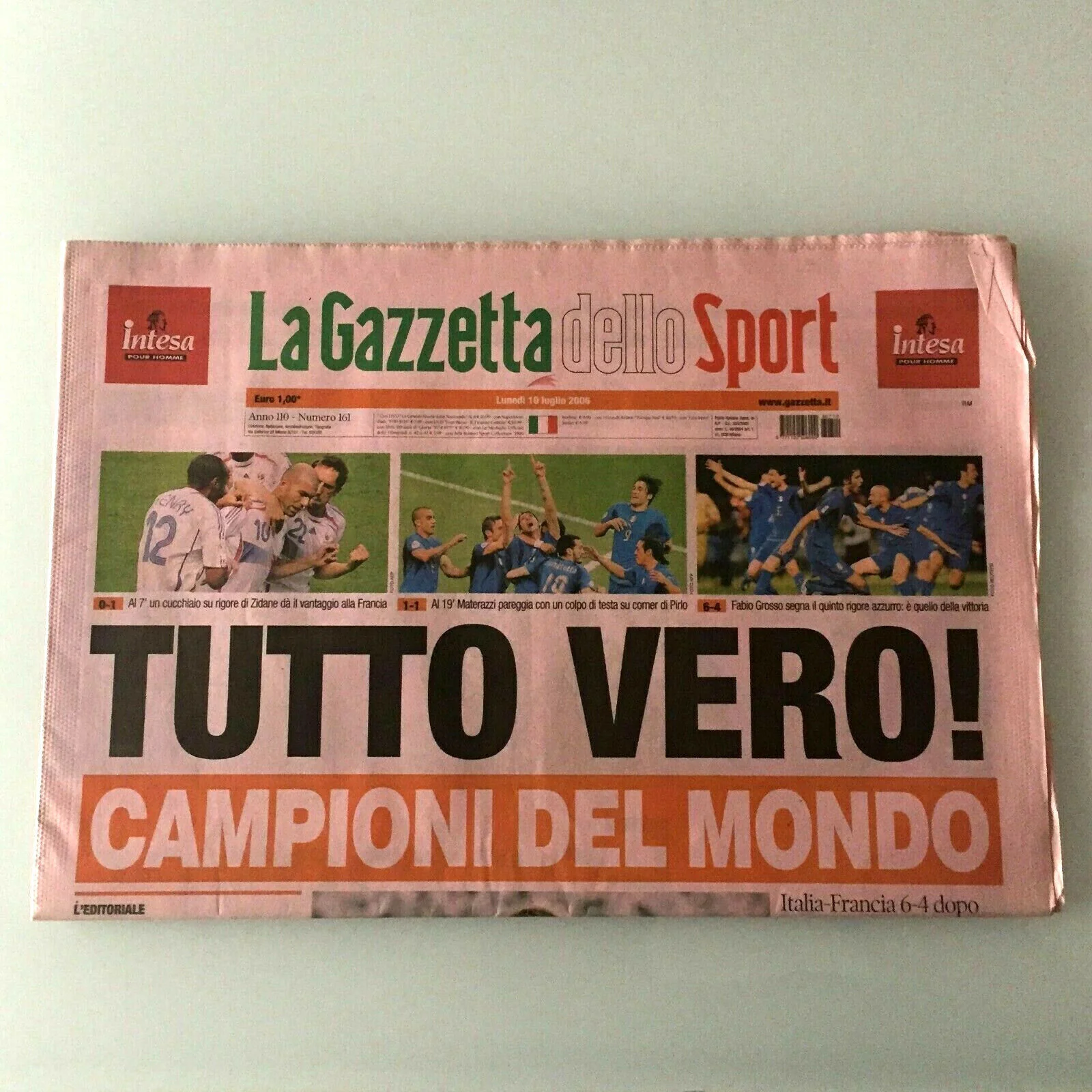 La Gazzetta dello Sport 10 Luglio 2006 ITALIA Campione del Mondo Tutto Vero! - Image 4